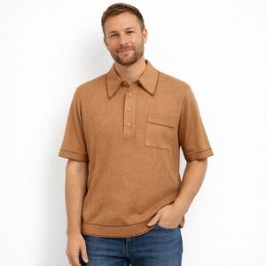 Vintage Gino Paoli Italy Knit Polo Shirt L Orange Mod Retro 70s